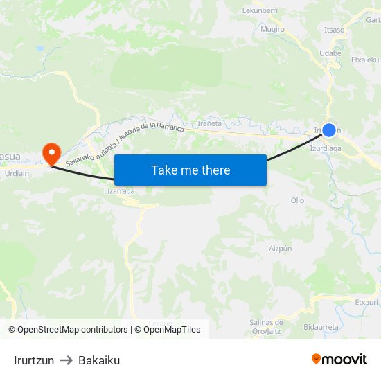 Irurtzun to Bakaiku map