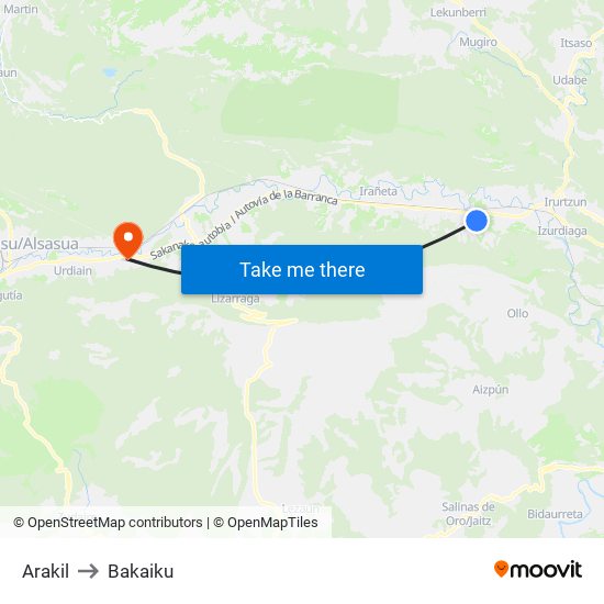 Arakil to Bakaiku map