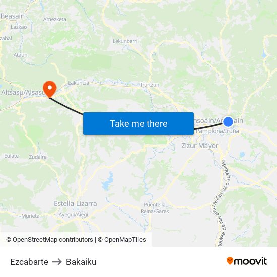 Ezcabarte to Bakaiku map