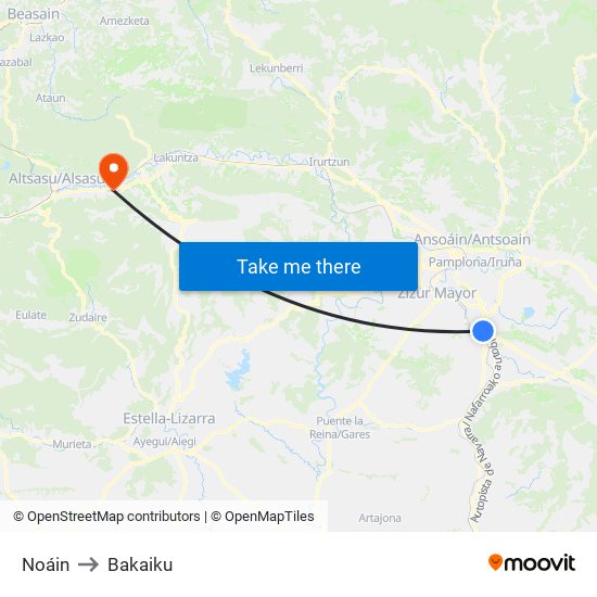 Noáin to Bakaiku map