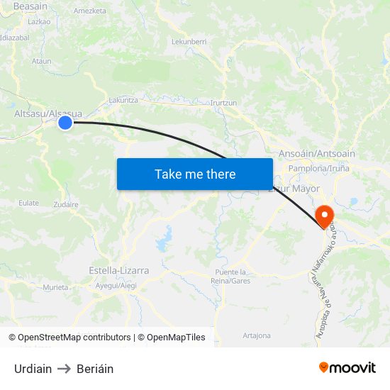 Urdiain to Beriáin map