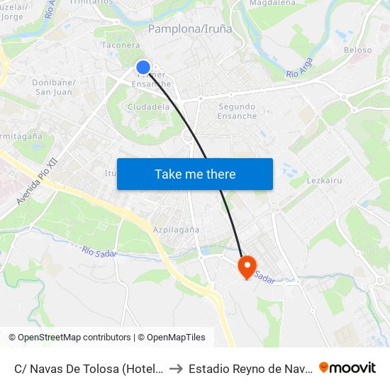 C/ Navas De Tolosa (Hotel Tres Reyes) to Estadio Reyno de Navarra Arena map