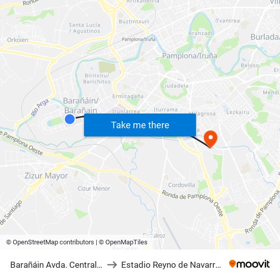 Barañáin Avda. Central Nº 38 to Estadio Reyno de Navarra Arena map