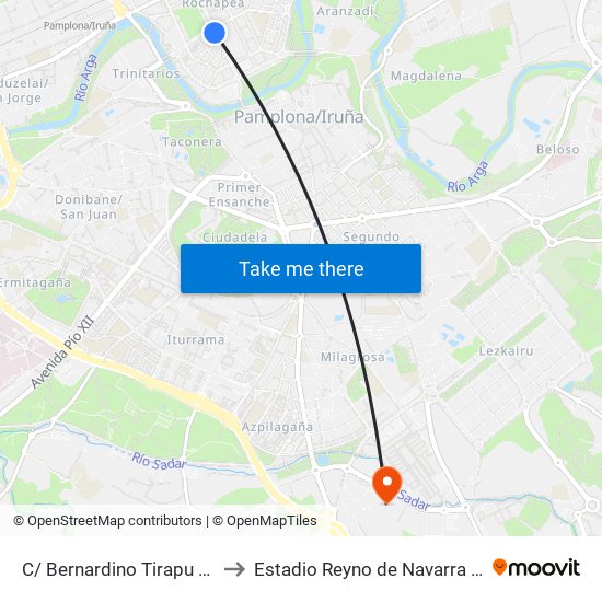 C/ Bernardino Tirapu Nº 29 to Estadio Reyno de Navarra Arena map