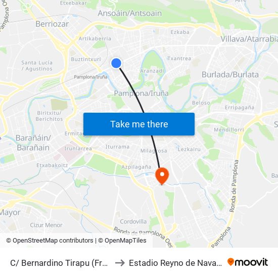 C/ Bernardino Tirapu (Frente Nº 3) to Estadio Reyno de Navarra Arena map