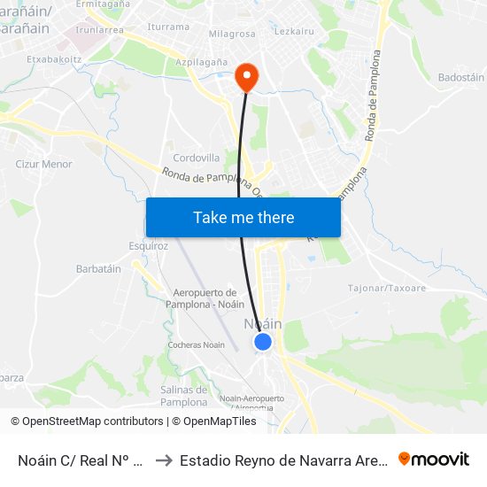 Noáin C/ Real Nº 33 to Estadio Reyno de Navarra Arena map