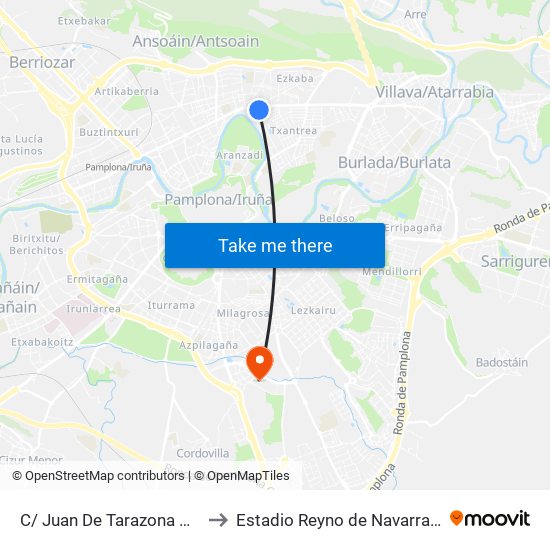 C/ Juan De Tarazona Nº 299 to Estadio Reyno de Navarra Arena map