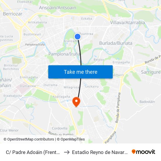 C/ Padre Adoáin (Frente Nº 44) to Estadio Reyno de Navarra Arena map