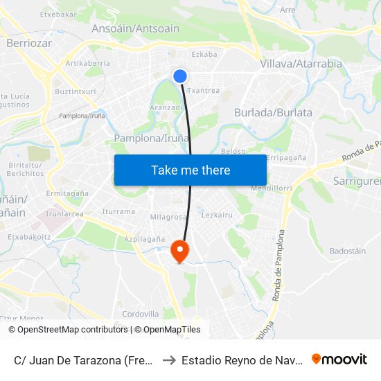 C/ Juan De Tarazona (Frente Nº 299) to Estadio Reyno de Navarra Arena map