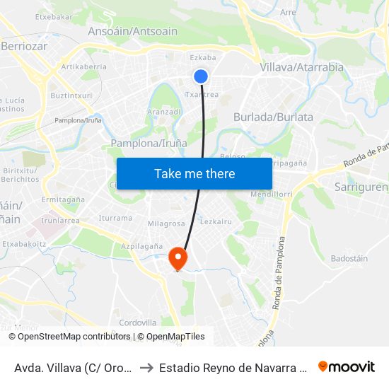 Avda. Villava (C/ Ororbia) to Estadio Reyno de Navarra Arena map