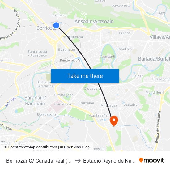 Berriozar C/ Cañada Real (Frente Nº 10) to Estadio Reyno de Navarra Arena map