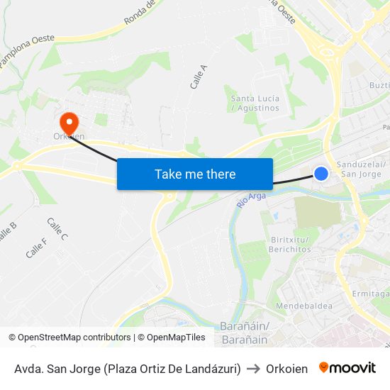 Avda. San Jorge (Plaza Ortiz De Landázuri) to Orkoien map