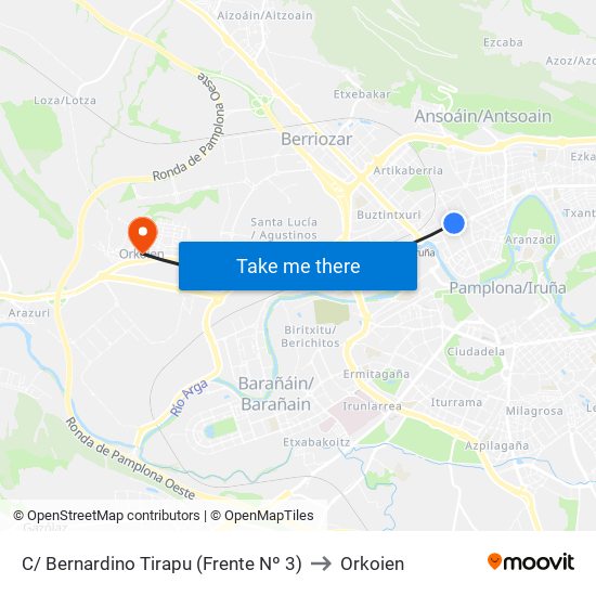 C/ Bernardino Tirapu (Frente Nº 3) to Orkoien map