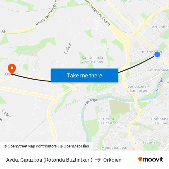 Avda. Gipuzkoa (Rotonda Buztintxuri) to Orkoien map