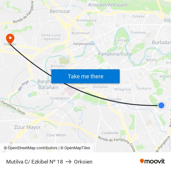 Mutilva C/ Ezkibel Nº 18 to Orkoien map