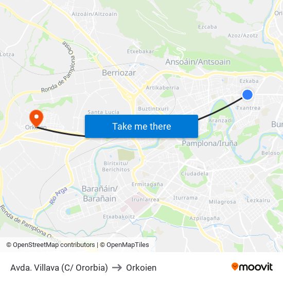 Avda. Villava (C/ Ororbia) to Orkoien map