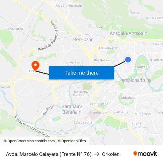 Avda. Marcelo Celayeta (Frente Nº 76) to Orkoien map