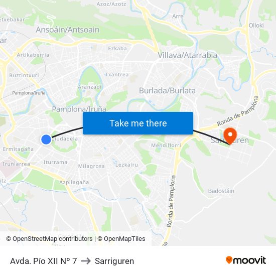 Avda. Pío XII Nº 7 to Sarriguren map