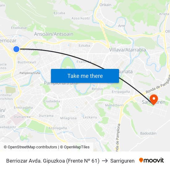 Berriozar Avda. Gipuzkoa (Frente Nº 61) to Sarriguren map