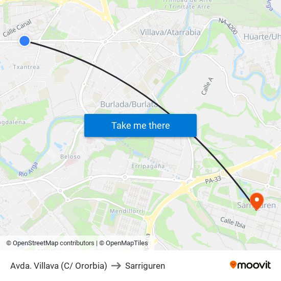 Avda. Villava (C/ Ororbia) to Sarriguren map
