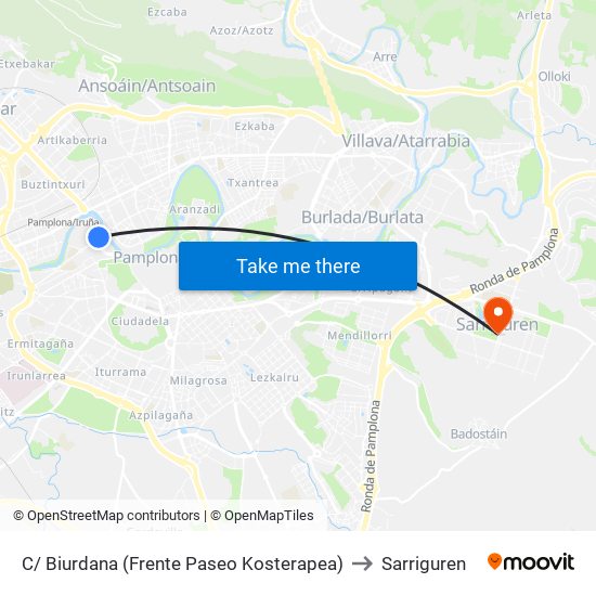 C/ Biurdana (Frente Paseo Kosterapea) to Sarriguren map