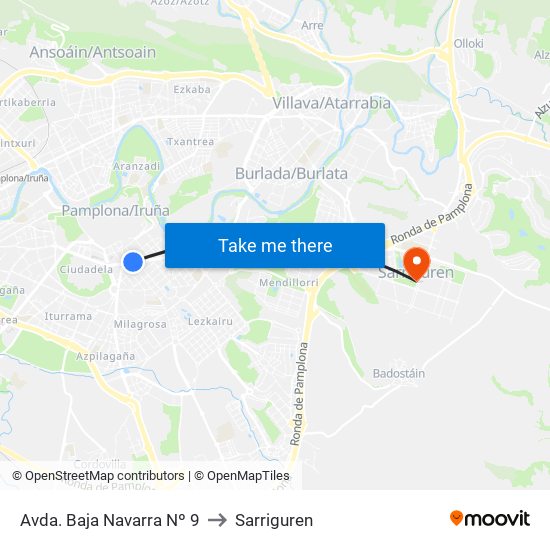 Avda. Baja Navarra Nº 9 to Sarriguren map