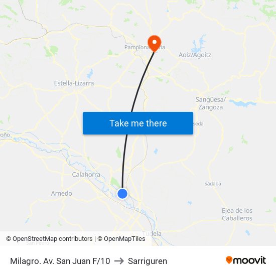 Milagro. Av. San Juan F/10 to Sarriguren map