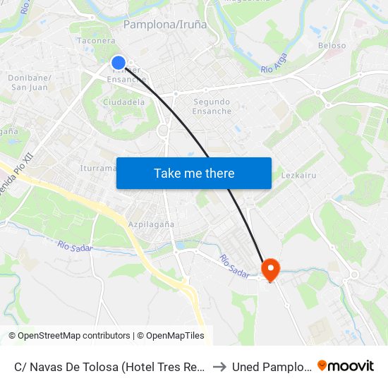 C/ Navas De Tolosa (Hotel Tres Reyes) to Uned Pamplona map