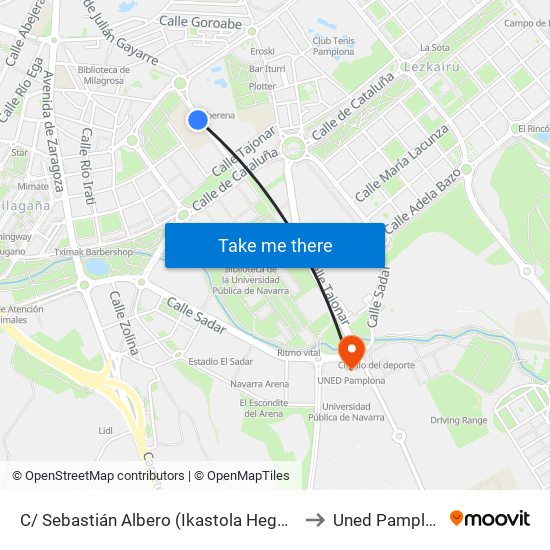 C/ Sebastián Albero (Ikastola Hegoalde) to Uned Pamplona map