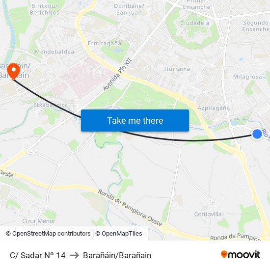 C/ Sadar Nº 14 to Barañáin/Barañain map