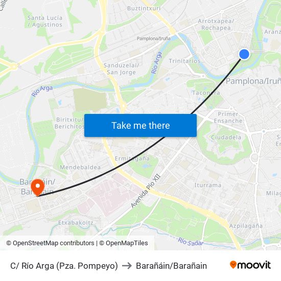 C/ Río Arga (Pza. Pompeyo) to Barañáin/Barañain map