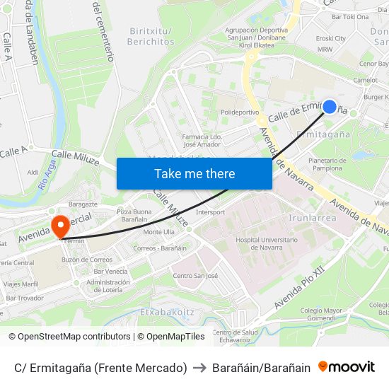 C/ Ermitagaña (Frente Mercado) to Barañáin/Barañain map