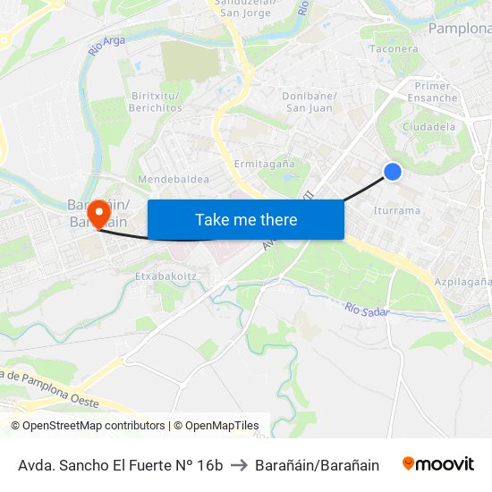 Avda. Sancho El Fuerte Nº 16b to Barañáin/Barañain map