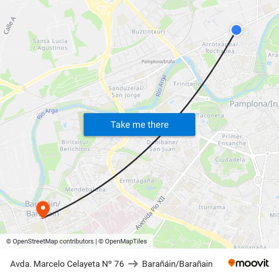 Avda. Marcelo Celayeta Nº 76 to Barañáin/Barañain map