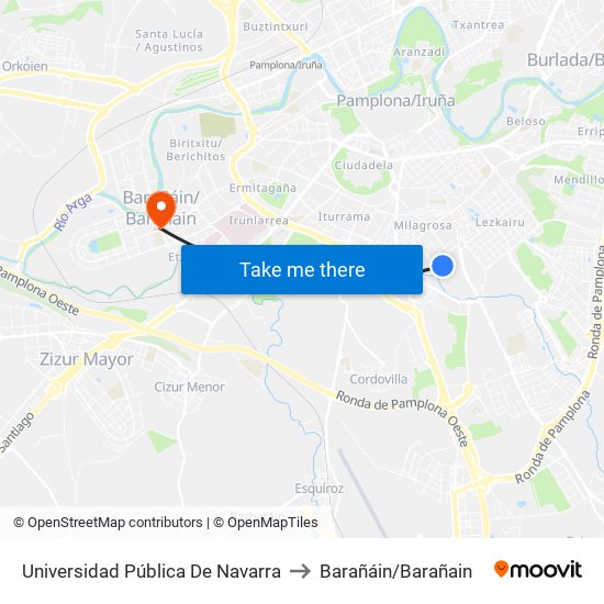 Universidad Pública De Navarra to Barañáin/Barañain map
