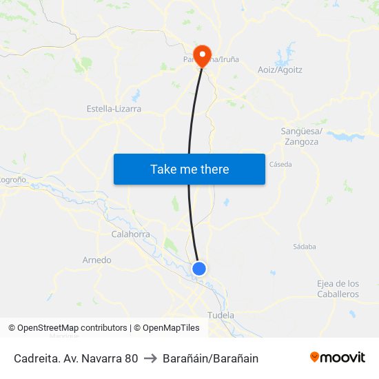 Cadreita. Av. Navarra 80 to Barañáin/Barañain map
