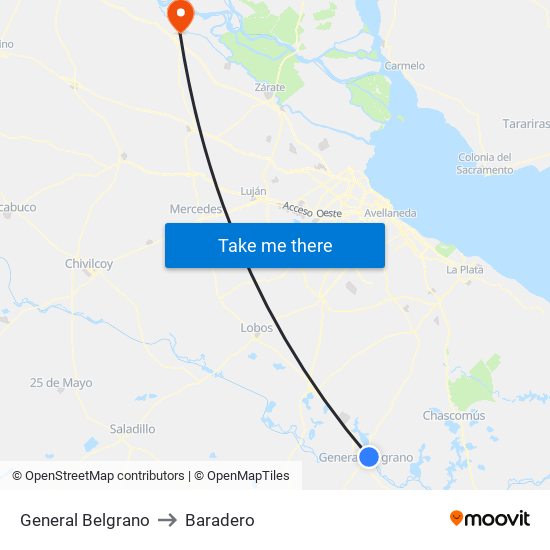 General Belgrano to Baradero map