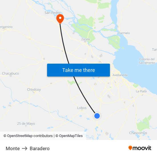 Monte to Baradero map