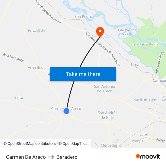 Carmen De Areco to Baradero map