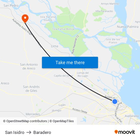 San Isidro to Baradero map