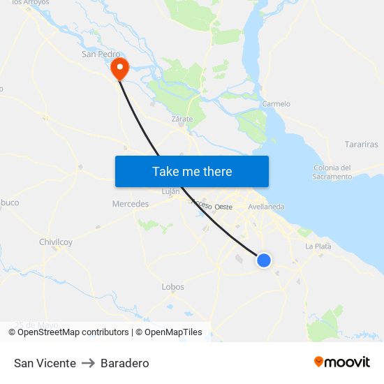 San Vicente to Baradero map