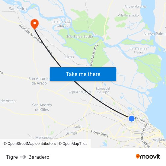 Tigre to Baradero map