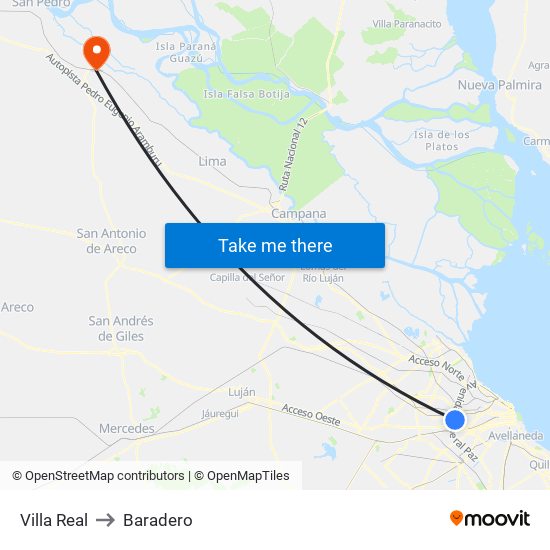 Villa Real to Baradero map