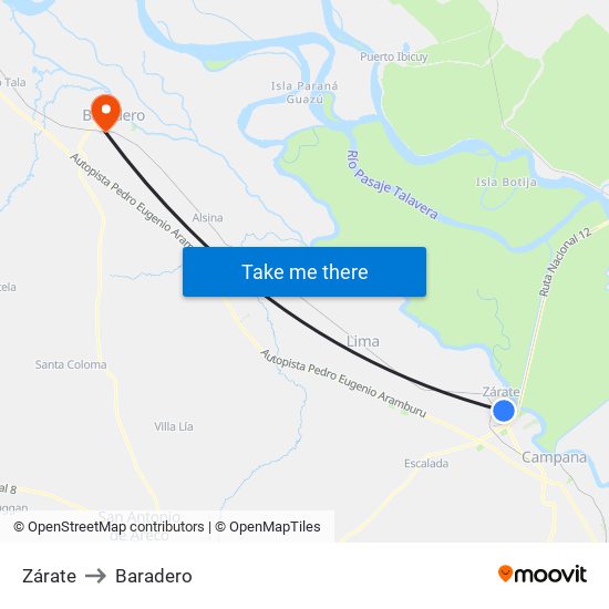 Zárate to Baradero map