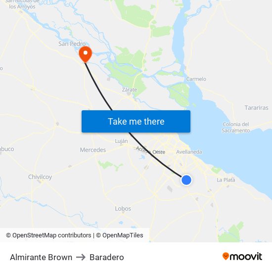Almirante Brown to Baradero map