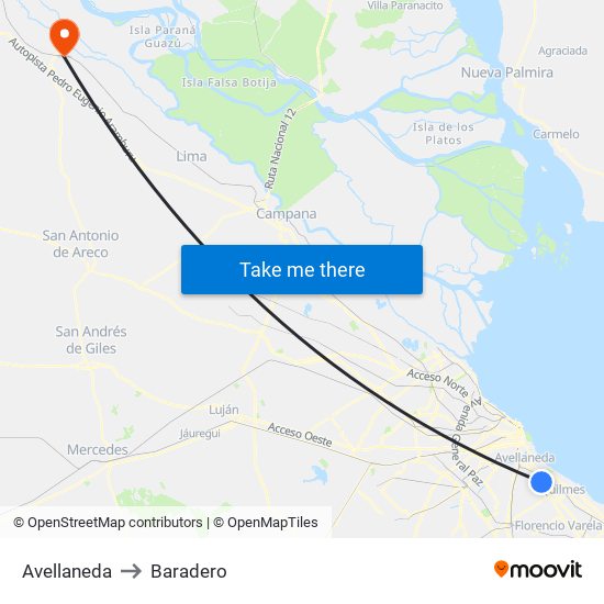 Avellaneda to Baradero map