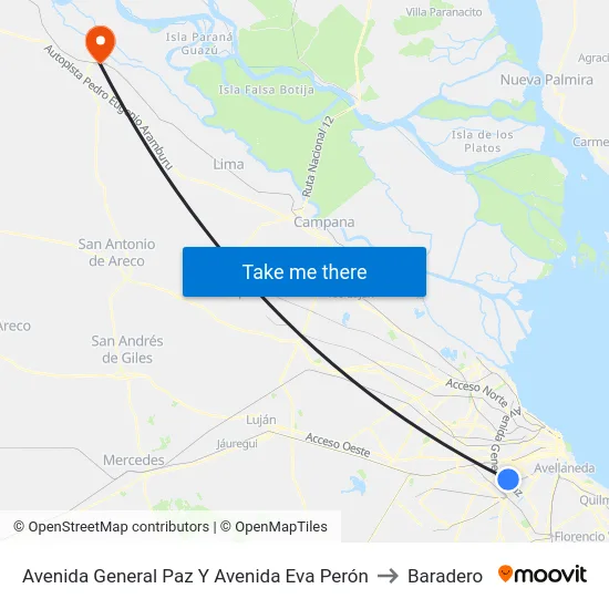 Avenida General Paz Y Avenida Eva Perón to Baradero map
