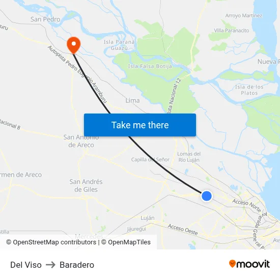 Del Viso to Baradero map