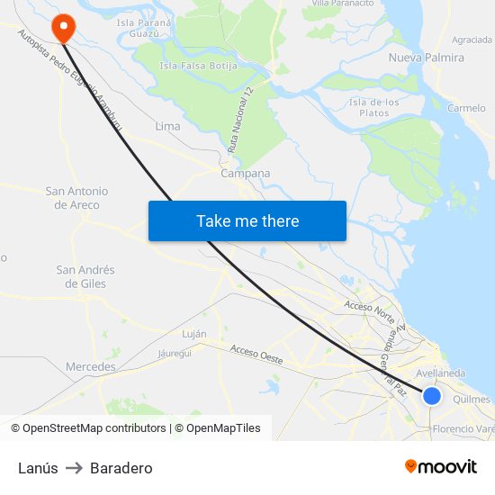Lanús to Baradero map