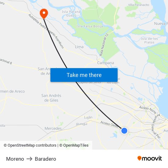 Moreno to Baradero map